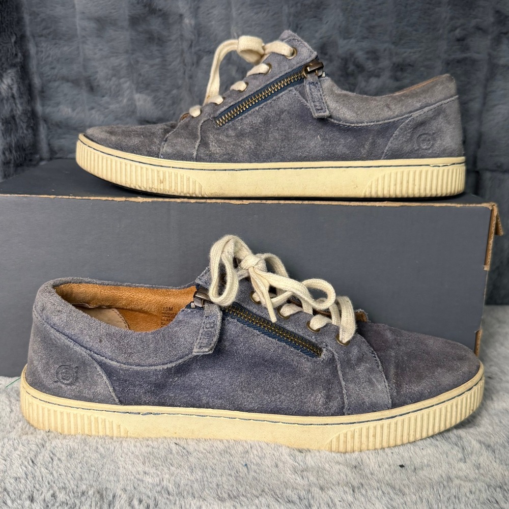Born Suede Low Top Sneakers Womens 10 Blue Gray Side Zip BRC032572 KHELK21